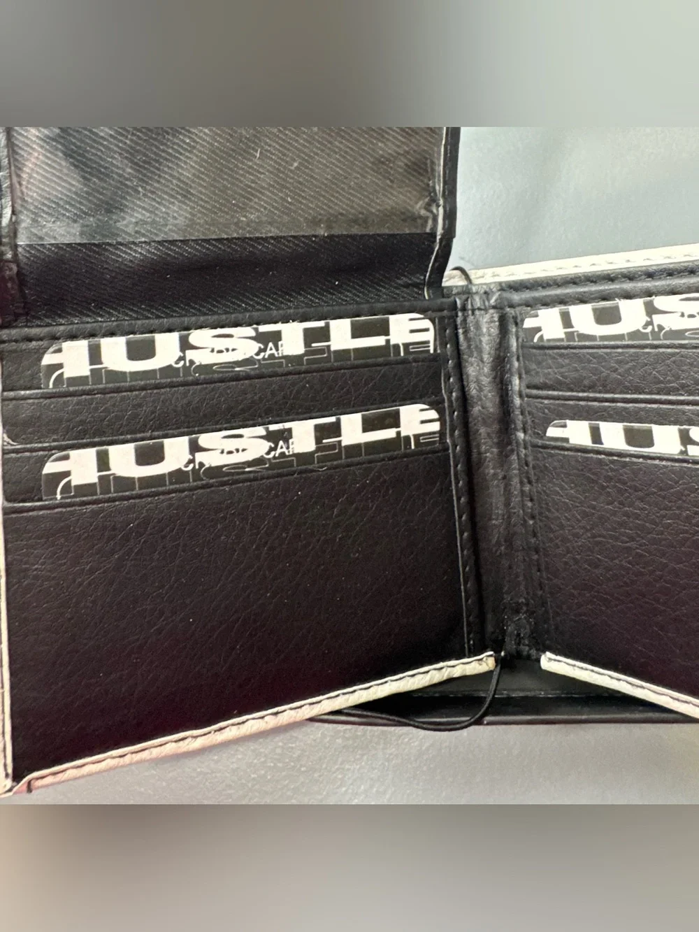 Hustle Vegan Leather Wallet - Black with Red Graphic multi compartment gift box